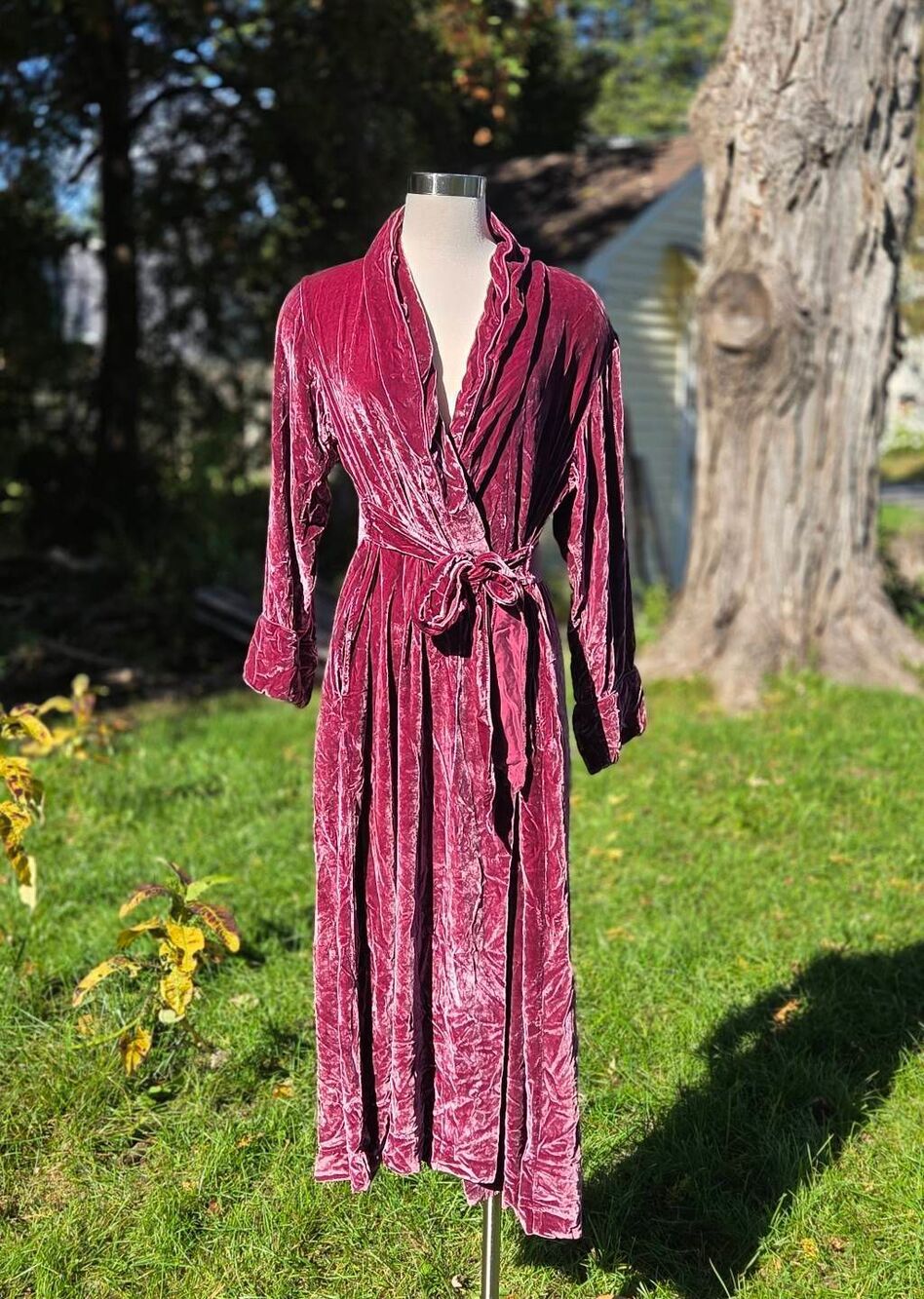 Soft Surroundings Silk Blend Velvet Mulberry Mauve Robe Sz. M - Picture 2 of 7